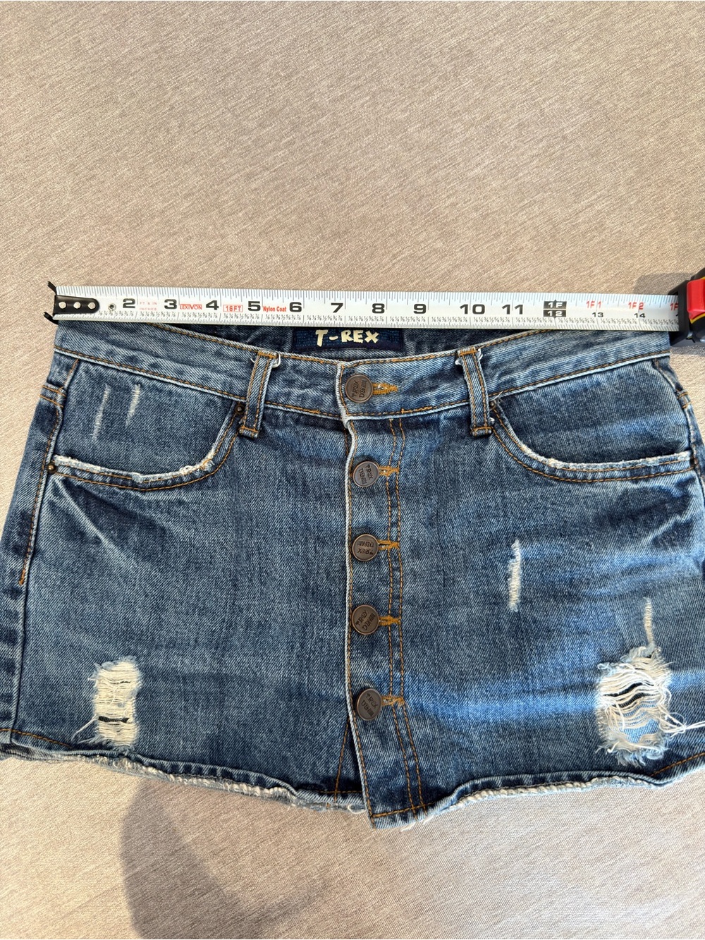 Button-Front Distressed Denim Mini Skort - Blue - Picture 4 of 4